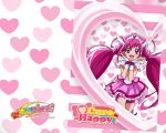  1girl bike_shorts cure_happy happy head_wings headdress heart hoshizora_miyuki kawamura_toshie long_hair magical_girl pink_eyes pink_hair precure smile smile_precure! twintails wallpaper wings 