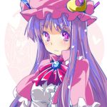  1girl :3 blush brooch crescent_hair_ornament favfavver2 hair_ornament hat heart heart-shaped_pupils jewelry long_hair patchouli_knowledge purple_hair solo symbol-shaped_pupils touhou violet_eyes 