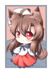  1girl ahoge animal_ears animated animated_gif blush brooch brown_hair chibi closed_eyes dress fang full_moon happy imaizumi_kagerou jewelry long_hair long_sleeves looking_at_viewer moon open_mouth red_eyes scionofaiur tail touhou wolf_ears wolf_tail 
