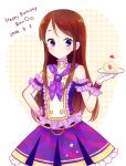  aikatsu! bare_shoulders birthday blush brown_hair cake dress long_hair purple_eyes shibuki_ran 