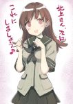  1girl :d black_panties blush brown_eyes brown_hair empty_eyes holding holding_panties jpeg_artifacts kantai_collection long_hair ooi_(kantai_collection) open_mouth panties peko school_uniform serafuku skirt smile translation_request underwear 