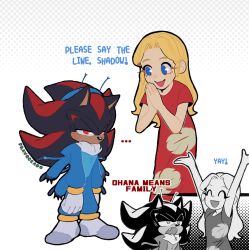  ... 1boy 1girl blonde_hair blue_eyes cosplay crossover dress fake_antennae fang fravoccado furry furry_male gloves highres lilo_&amp;_stitch lilo_pelekai looking_at_another maria_robotnik outstretched_arms own_hands_together red_dress red_eyes shadow_the_hedgehog sonic_(series) standing stitch_(lilo_&amp;_stitch) white_gloves 