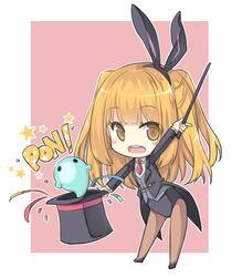  1girl akb0048 animal_ears blonde_hair bunnysuit chibi hat kisaragi_yuki long_hair magician necktie pantyhose rabbit_ears shinonome_sonata tailcoat top_hat twintails yellow_eyes 