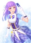 1girl aikatsu! blush card dress gloves hikami_sumire purple_hair solo violet_eyes 