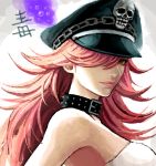 1girl bare_shoulders breasts collar final_fight hair_over_one_eye hat hiro1984 lips long_hair lowres nose oekaki peaked_cap pink_eyes pink_hair poison_(final_fight) solo studded_collar 
