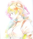  1girl arm_warmers beret blonde_hair drill_hair hat magical_girl mahou_shoujo_madoka_magica momoko_(palemon) profile tomoe_mami traditional_media twin_drills yellow_eyes 