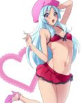 1girl bikini blue_eyes blue_hair blush breasts cleavage happinesscharge_precure! hat hiuna_hayami hosshiwa long_hair looking_at_viewer midriff navel open_mouth precure smile solo swimsuit 