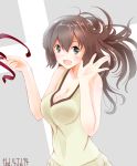  1girl absurdres alternate_hairstyle artist_name breasts brown_hair cleavage dated dress green_eyes hair_down highres ise_(kantai_collection) kantai_collection long_hair ribbon solo tbd11 