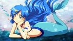  blue+hair blue_eyes blush hoshou_hanon long_hair mermaid mermaid_melody_pichi_pichi_pitch smile underwater wavy_hair wink 