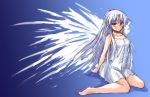  1girl angel_beats! dress long_hair shinshin silver_hair sitting tachibana_kanade wariza wings yellow_eyes 