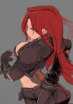  1girl ass breasts cropped_jacket green_eyes higa_norio highres katarina_du_couteau large_breasts league_of_legends long_hair midriff redhead sketch solo 