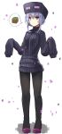  1girl absurdres black_legwear blush enderman highres looking_at_viewer minecraft pantyhose personification plan_(planhaplalan) purple_hair ribbed_sweater short_hair_with_long_locks simple_background sleeves_past_wrists solo sweater violet_eyes white_background 