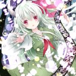  1girl :o dress ex-keine green_hair horn_ribbon horns kamishirasawa_keine long_hair nanase_nao red_eyes ribbon scroll touhou 