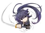 1girl akatsuki_(log_horizon) bare_shoulders blush excel_(shena) log_horizon long_hair ponytail purple_hair short_hair solo sword very_long_hair violet_eyes weapon 