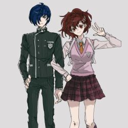  1boy 1girl auburn_hair blue_hair couple persona_3 persona_3_portable shiomi_kotone yuuki_makoto 