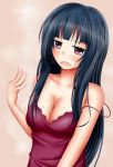  1girl black_hair blush breasts camisole cleavage houraisan_kaguya long_hair red_eyes sakura_fuyuki solo strap_slip sweat touhou very_long_hair 