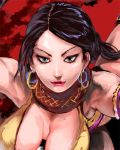  1girl armlet black_hair breasts detached_collar earrings eyelashes face grey_eyes hoop_earrings jewelry large_breasts lips lipstick lowres makeup namco solo spot_(artist) tekken zafina_(tekken) 