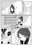  1girl chair comic desk kantai_collection lampshade monochrome neckerchief office onio ponytail sailor_collar school_uniform serafuku shikinami_(kantai_collection) short_ponytail sigh silent_comic sitting smile wavy_mouth 