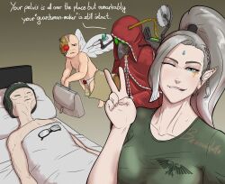  absurdres adeptus_mechanicus aquila_(symbol) cherub eldar guy_tired_after_sex_(meme) helmet high_ponytail highres lebeauviolette meme mexico_ufo_alien_bodies_hearing_(meme) pointy_ears v warhammer_40k 