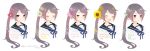  1girl :d ^_^ akebono_(kantai_collection) bell blush bust closed_eyes clover daisy flower hair_bell hair_flower hair_ornament kantai_collection long_hair looking_at_viewer neck_ribbon open_mouth purple_hair ribbon school_uniform serafuku side_ponytail smile sumisu_(rinsumi) sunflower translation_request violet_eyes 