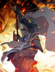  armor axe cape crusty_(log_horizon) glasses hamano_makoto highres log_horizon orange_hair red_eyes short_hair weapon 