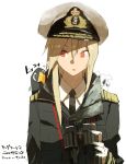  1girl binoculars bird blonde_hair gloves hat highres hms_thunderer_(siirakannu) kantai_collection long_hair military military_uniform necktie original peaked_cap siirakannu solo uniform 