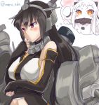  2girls ahoge bare_shoulders black_hair blush breasts dress elbow_gloves gloves hairband headgear horns kantai_collection long_hair maruki_(punchiki) mittens multiple_girls nagato_(kantai_collection) northern_ocean_hime open_mouth pale_skin red_eyes shinkaisei-kan sketch thought_bubble white_hair 