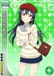  blue_hair blush brown_eyes character_name dress hat long_hair love_live!_school_idol_project smile sonoda_umi 