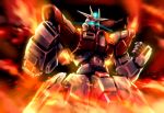  banchengping@126 build_burning_gundam fire glowing glowing_eyes gundam gundam_build_fighters gundam_build_fighters_try mecha no_humans solo 