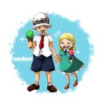  1boy 1girl blonde_hair blue_dress blue_ribbon brother_and_sister child dress eating happy hat ice_cream_cone one_piece siblings smile tagme trafalgar_lami trafalgar_law younger 