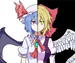  2girls bat_wings blue_hair character_request feathered_wings hat hat_ribbon kenuu_(kenny) multiple_girls red_eyes remilia_scarlet ribbon short_hair tagme touhou wings 