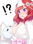  !? 1girl akira_(natsumemo) blush breasts cleavage ghost japanese_clothes large_breasts long_sleeves love_live!_school_idol_project nishikino_maki open_mouth redhead revision short_hair simple_background solo triangular_headpiece violet_eyes white_background 