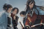  4boys armor black_hair blue_eyes horikawa_kunihiro izumi-no-kami_kanesada japanese_clothes kashuu_kiyomitsu multiple_boys red_eyes shinsengumi shuai touken_ranbu yamato-no-kami_yasusada 