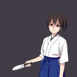  1girl animated animated_png blinking brown_hair frown japanese_clothes kaga_(kantai_collection) kantai_collection kinosuke_(sositeimanoga) kitchen_knife knife looking_at_viewer shaded_face side_ponytail solo throwing 