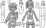  3girls alternate_headwear comic eyepatch folded_ponytail gloves inazuma_(kantai_collection) kantai_collection monochrome multiple_girls neckerchief pleated_skirt sailor_collar school_uniform serafuku shiranui_(kantai_collection) short_hair skirt tenryuu_(kantai_collection) tonda translation_request underwear 