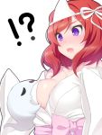  !? 1girl akira_(natsumemo) blush breasts cleavage ghost japanese_clothes large_breasts long_sleeves love_live!_school_idol_project nishikino_maki open_mouth redhead short_hair simple_background solo triangular_headpiece violet_eyes white_background 