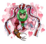  1girl bow claw_(weapon) dupp_akiru frills front_ponytail green_hair hair_bow heart kagiyama_hina long_hair ribbon solo touhou 