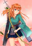  1girl arrow blue_eyes bow_(weapon) futsuka_(two_days_ago) neon_genesis_evangelion redhead skirt solo souryuu_(kantai_collection) souryuu_(kantai_collection)_(cosplay) souryuu_asuka_langley twintails weapon 