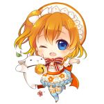  bell blue_eyes blush cat chibi happy headdress kousaka_honoka love_live!_school_idol_project orange_hair short_hair wink 