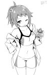  1girl coat highres midriff monochrome one_eye_closed open_clothes open_coat short_hair sky_(freedom) solo 