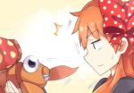  /\/\/\ 1girl bow crossover gekkan_shoujo_nozaki-kun holding mushroom orange_hair paras pointing pokemon polka_dot polka_dot_bow sakura_chiyo school_uniform sweatdrop tomato_(lsj44867) 
