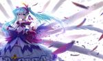  1girl bai_yemeng blush feathers hatsune_miku highres long_hair looking_at_viewer smile solo twintails very_long_hair vocaloid 