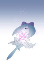  closed_eyes colored_skin gradient_background green_hair green_skin hair_over_one_eye highres horns kirlia mahou_(fushiginamamori) multicolored_skin pokemon pokemon_(creature) psychic sidelocks two-tone_skin white_skin 