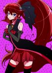  1girl black_gloves blue_eyes blush elbow_gloves genderswap gloves hair_ornament hair_ribbon hand_on_own_chest happinesscharge_precure! long_hair magical_girl phantom_(happinesscharge_precure!) ponytail precure red_skirt redhead ribbon shirono skirt solo thigh-highs unlovely_(happinesscharge_precure!) very_long_hair 