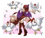  1girl bird chicken dupp_akiru feathers hat mystia_lorelei redhead simple_background touhou wings 