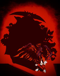 1boy black_doom black_fur black_hair bracelet doom_wings e-123_omega egyrm fanart fur furry furry_male gerald_robotnik gloves grin holding_head maria_robotnik red_eyes rouge_the_bat self_upload shadow shadow_the_hedgehog shoes silhouette simple_background solo sonic_(series) sonic_the_hedgehog sonic_x_shadow_generations two-tone_fur two-tone_hair white_gloves wings