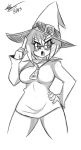  1girl bigdead93 breasts choker cropped_legs demon_girl demon_mages glasses hat high_collar highres monochrome semi-rimless_glasses sketch solo succubus tess_tesryon under-rim_glasses witch_hat zipper 