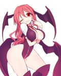  1girl bat_wings between_breasts blush breasts cleavage demon_girl female head_wings koakuma kuresento large_breasts long_hair necktie red_eyes redhead smile solo thighs touhou wings 