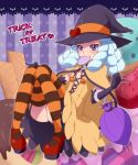  1girl artist_request blue_eyes blue_hair blush dress english eyelashes halloween halloween_costume happinesscharge_precure! hat hosshiwa long_hair precure solo source_request striped striped_legwear tagme trick_or_treat witch witch_hat 