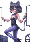  animal_ears black_eyes black_hair bowtie bunnysuit cat_ears detached_collar glasses karasuke_d kittysuit leotard original pantyhose short_hair tail wrist_cuffs 